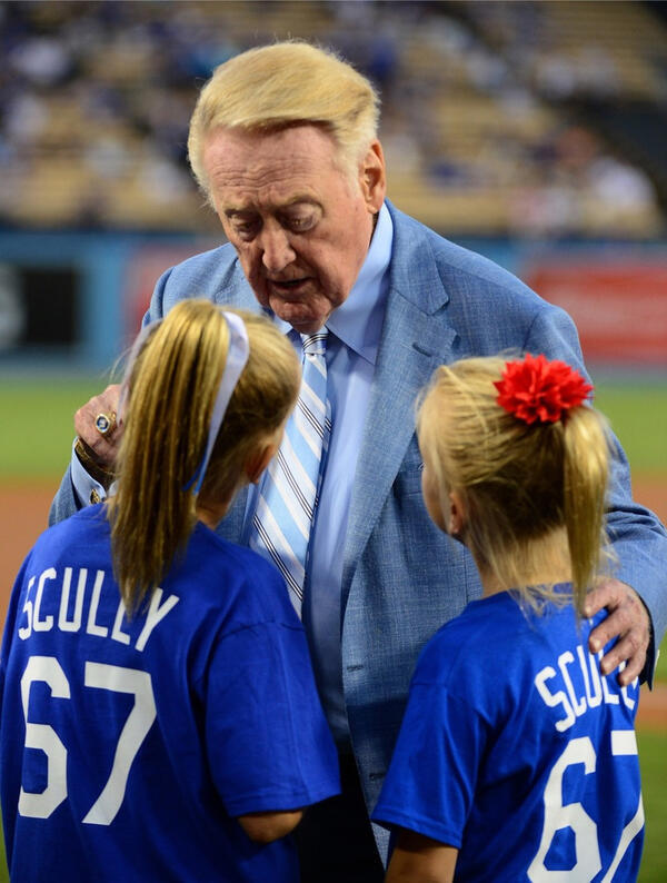 Hall of Fame Los Angeles Dodgers broadcaster Vin Scully passed...