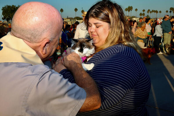 A cat is blessed by The Reverend Mark A. Strader...