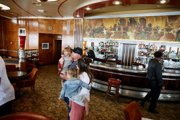 The Queen Mary’s historic Observation Bar, featuring its Art Deco...