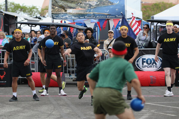 Army takes on Marines in the military dodgeball tournament on...