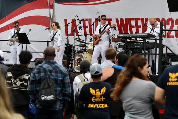 The Destroyers, the U.S. Navy’s rock band, perform on Saturday,...