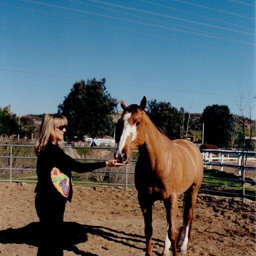 Dia Abrams with one of her horses on her ranch....